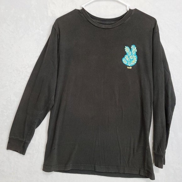 Neff Men's Black Long Sleeve T-Shirt Size M Peace Sign Retro Surf Skate Sk8 - Picture 2 of 10